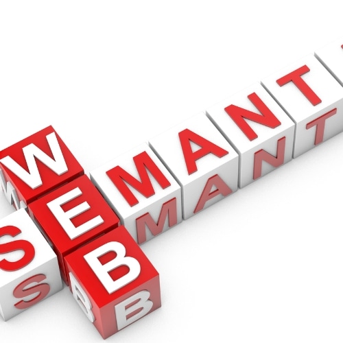 Colorful 3D blocks with letters forming the word 'SEMANTIC,' on a white background.