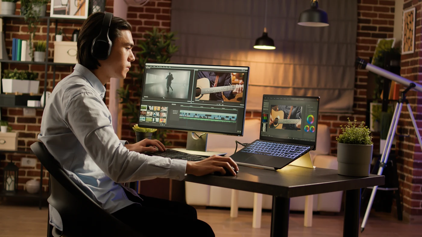 Creative professional working on video post-production