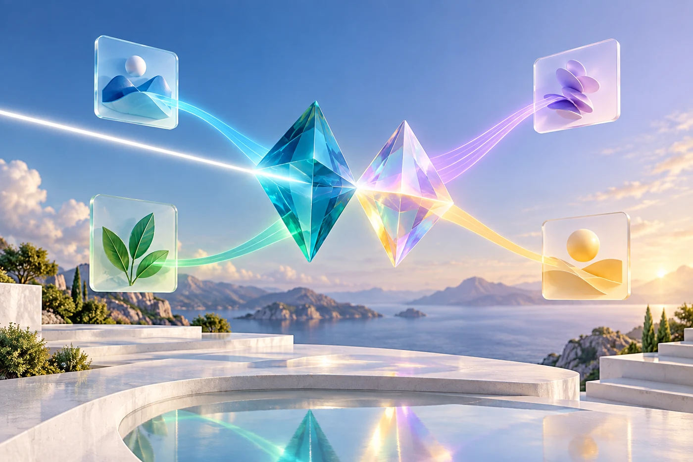 Two complementary prisms connecting brand information through light