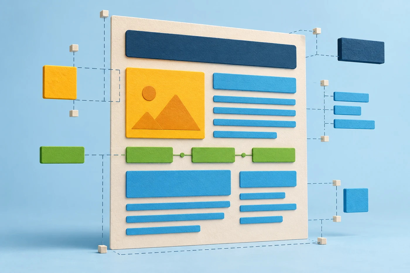 Illustration of headings, content, images and internal links on a webpage