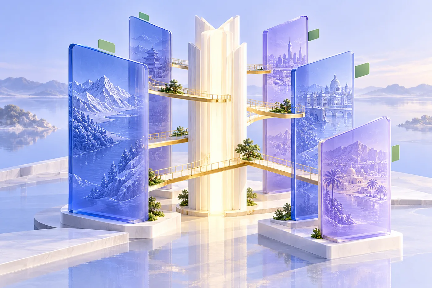 Connected architectural panels representing consistent meaning across markets