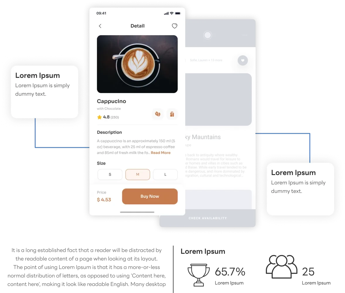 Examples of website interfaces, page layouts and user journeys